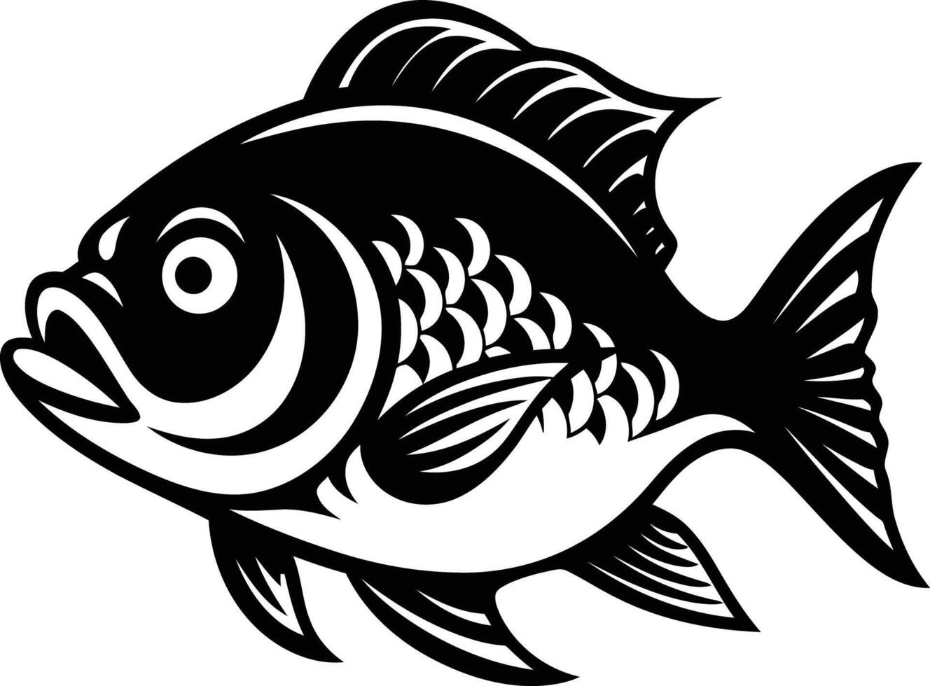 Black and white illustration of a fish with intricate details, perfect for logo designs, branding, and fishing-related projects vector