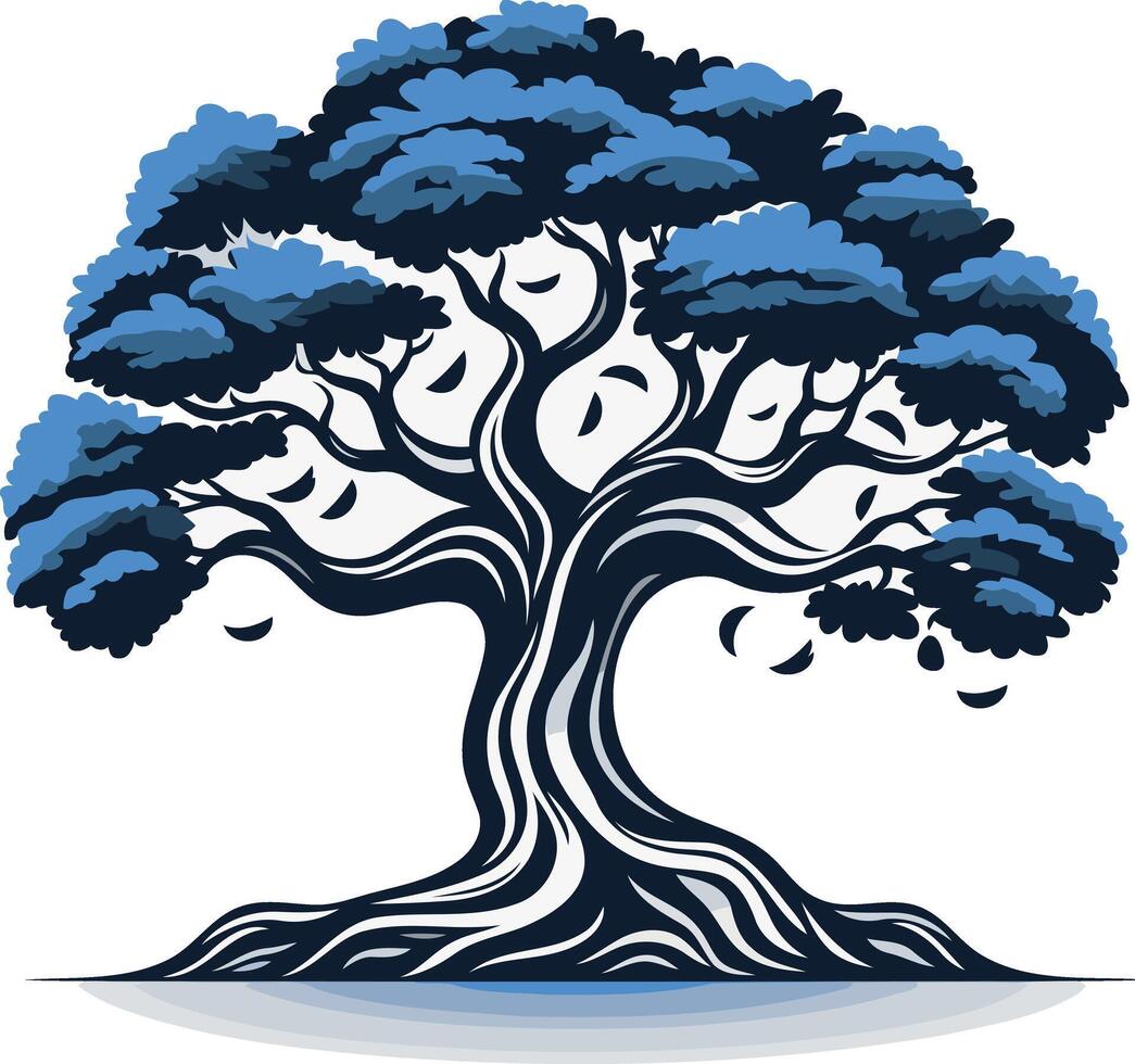A stylized blue tree logo with strong roots, representing growth, stability, and wisdom vector