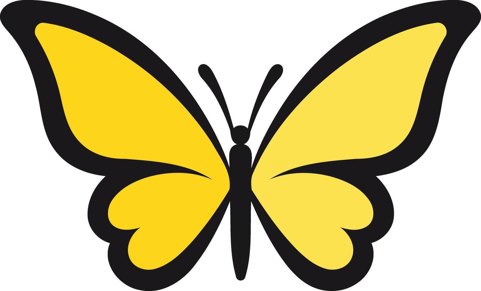 Simple, bright yellow butterfly with black outlines vector