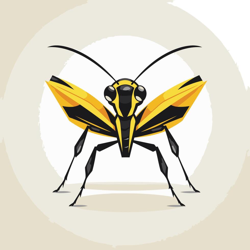 A stylized illustration of a yellow and black insect with large wings, in a minimalist style against a white background vector