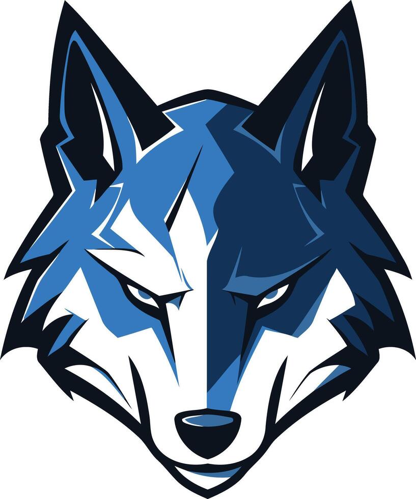 A bold and powerful blue wolf head logo design, perfect for a sports team, gaming clan, or any brand looking to convey strength and determination vector