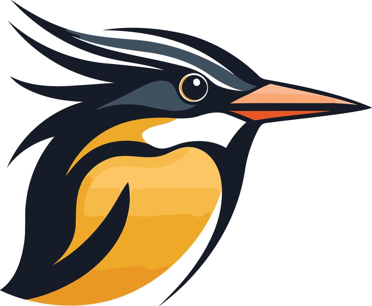 A stylized kingfisher bird logo with a bold black and yellow color scheme vector