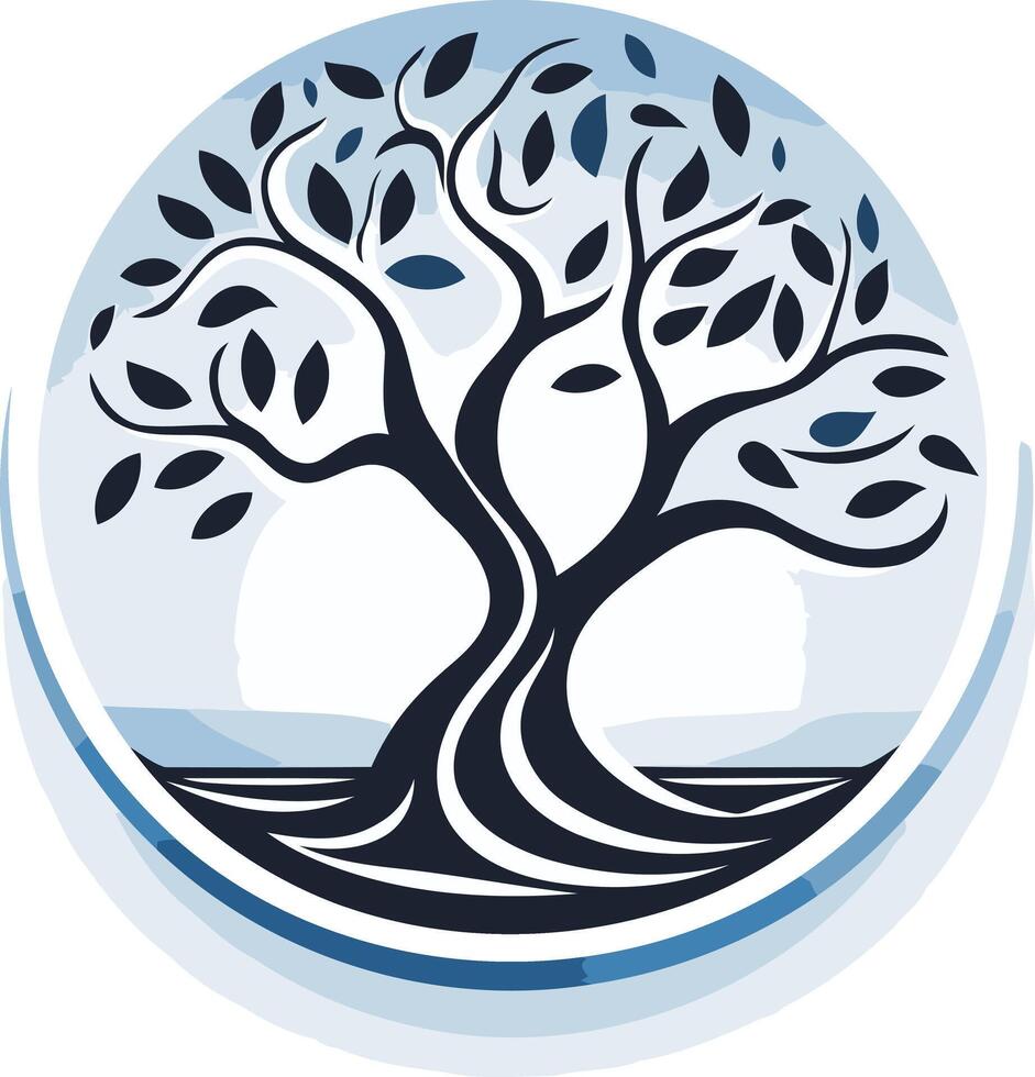 Stylish abstract tree logo design with blue and black color scheme vector