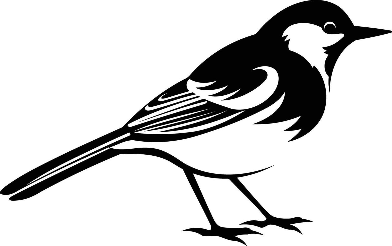 Simple black and white silhouette of a small bird, perfect for nature-themed projects, logos, and illustrations vector