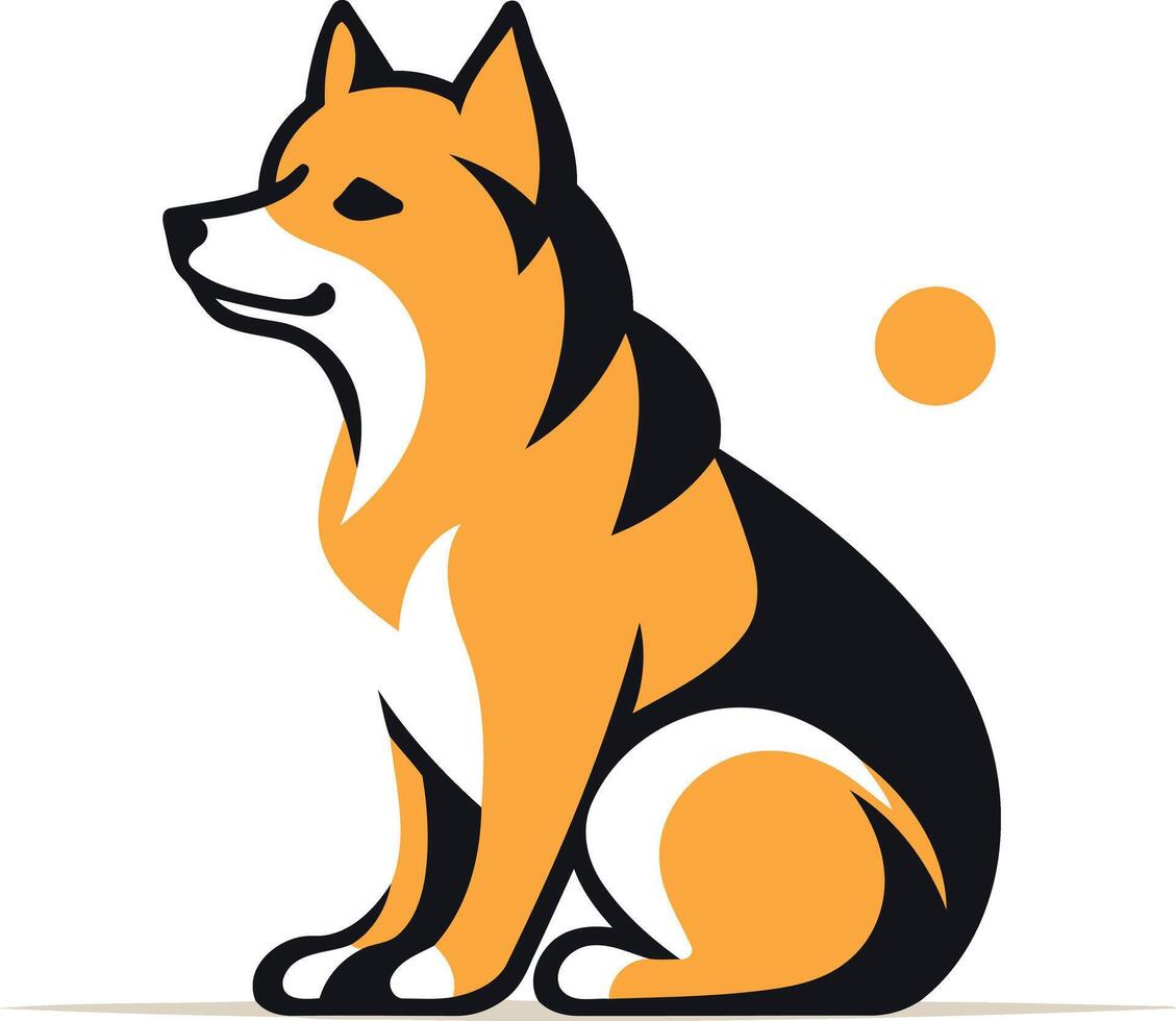 Simple and modern illustration of a stylized orange and black dog, sitting in a playful pose vector