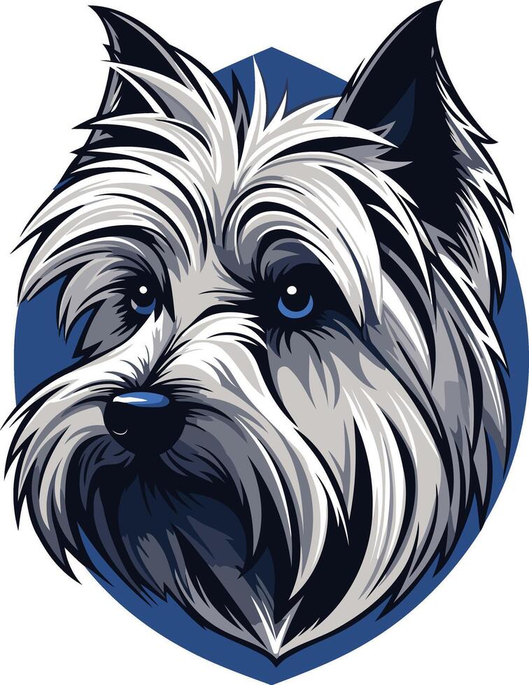A detailed, expressive illustration of a yorkshire terrier's face, featuring bold lines and vivid colors vector