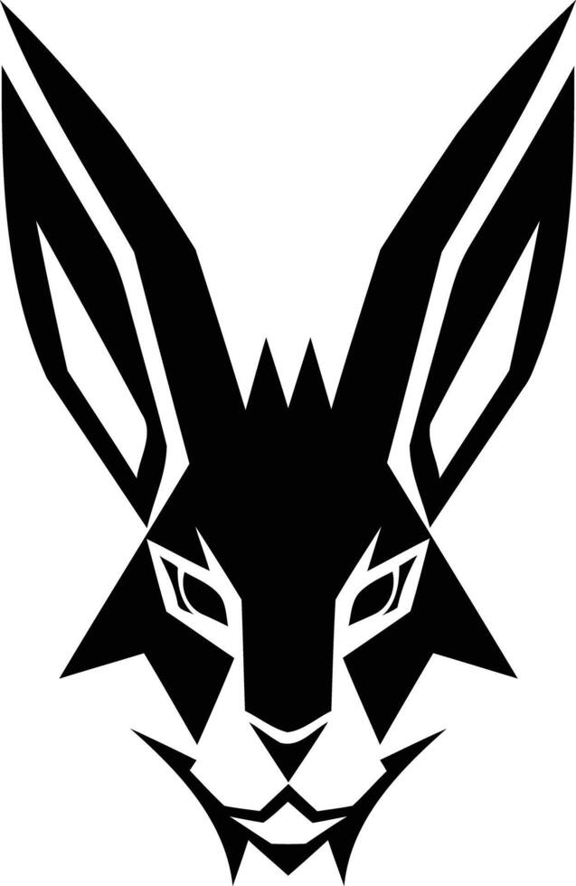 A bold and striking black silhouette of a rabbit's face, with sharp geometric features, perfect for a powerful and memorable logo vector