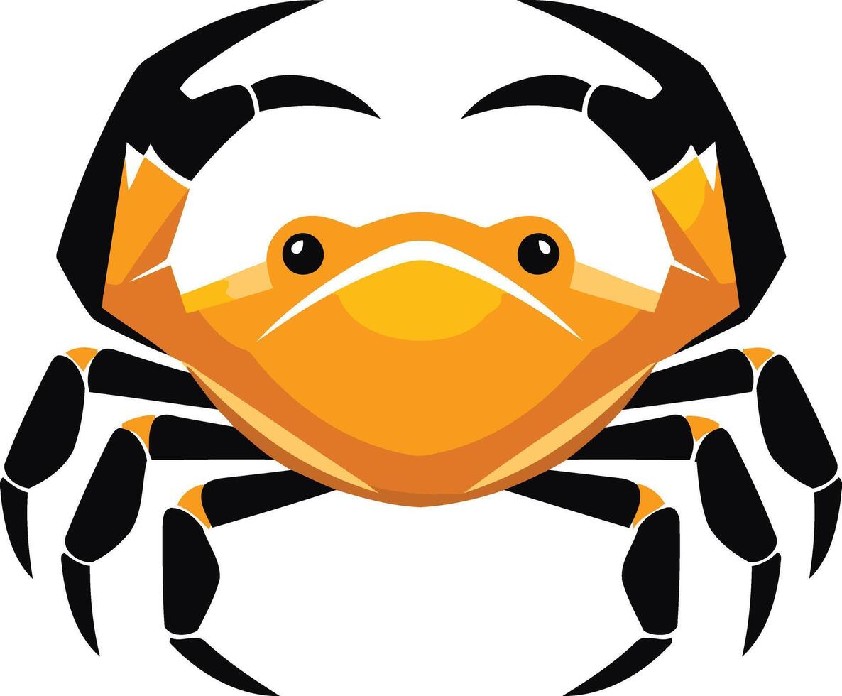 A simple, bold illustration of a crab with black claws and an orange body vector