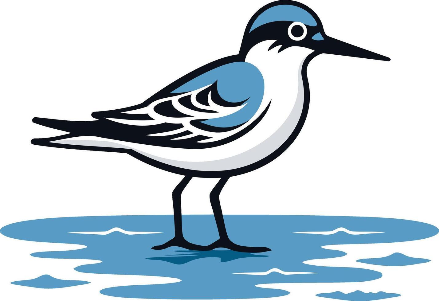 A simple yet charming illustration of a blue and white bird standing in a body of water vector