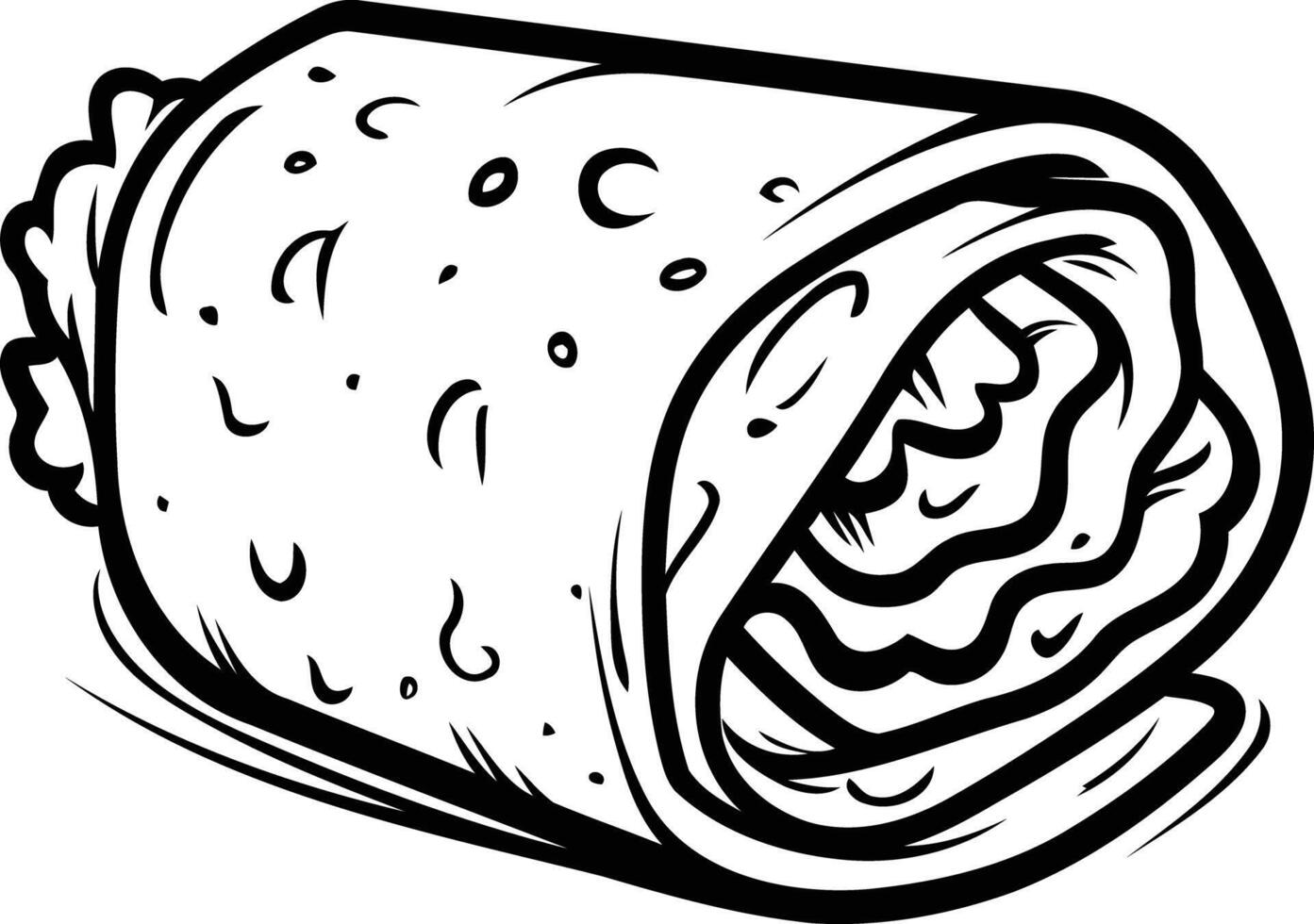 A simple black and white cartoon illustration of a delicious burrito vector