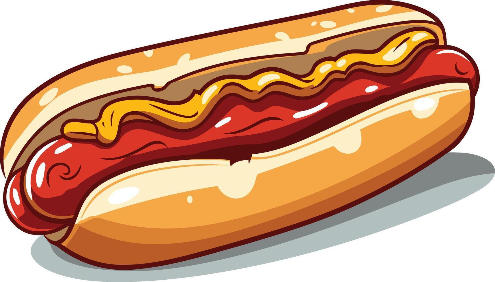 A Cartoon Hot Dog With Mustard and Ketchup vector