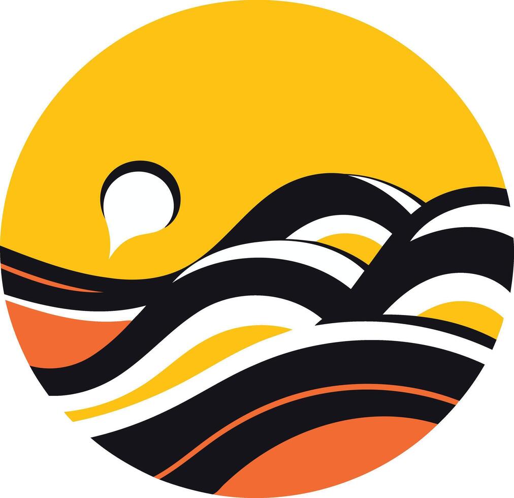 A vibrant and abstract logo design featuring stylized waves and a sun, perfect for businesses related to the ocean, water sports, or summer activities vector