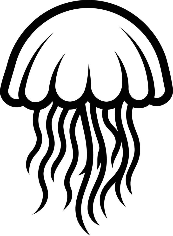 Black and white line art illustration of a jellyfish vector