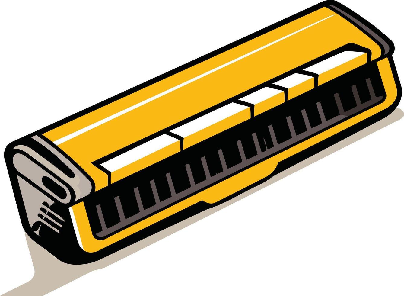 A vibrant yellow harmonica with a simple design, perfect for illustrating musical themes, hobbies, and vintage styles vector