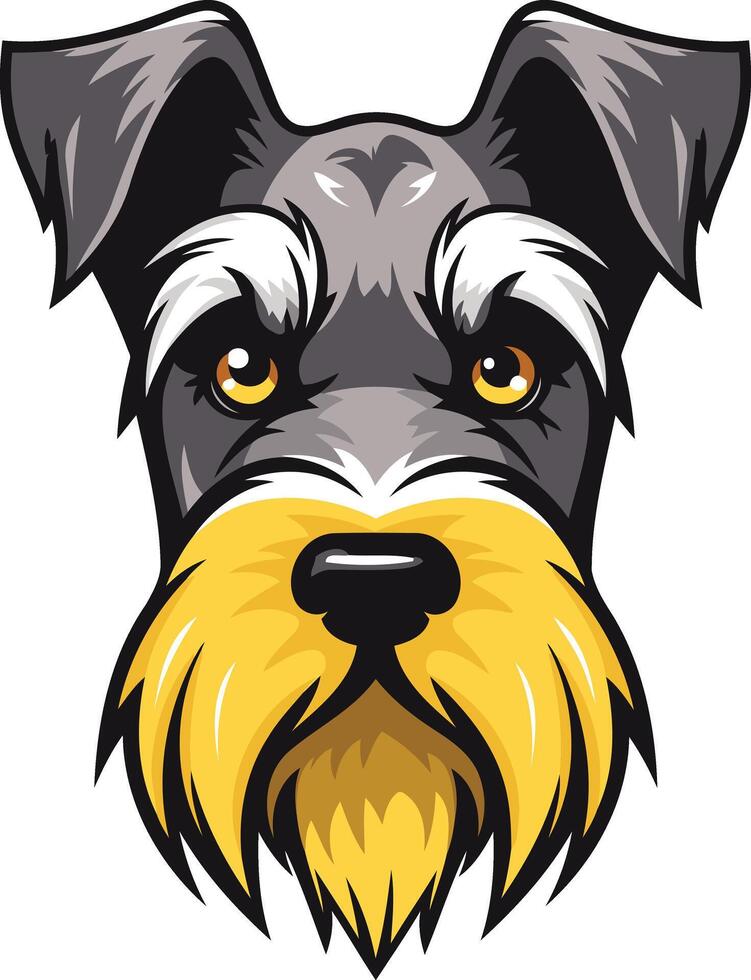 A cute and playful illustration of a miniature schnauzer's face, perfect for pet products, dog-related businesses, and social media posts vector