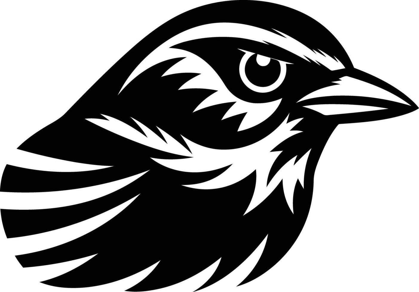 A fierce and bold black and white illustration of a bird's head vector