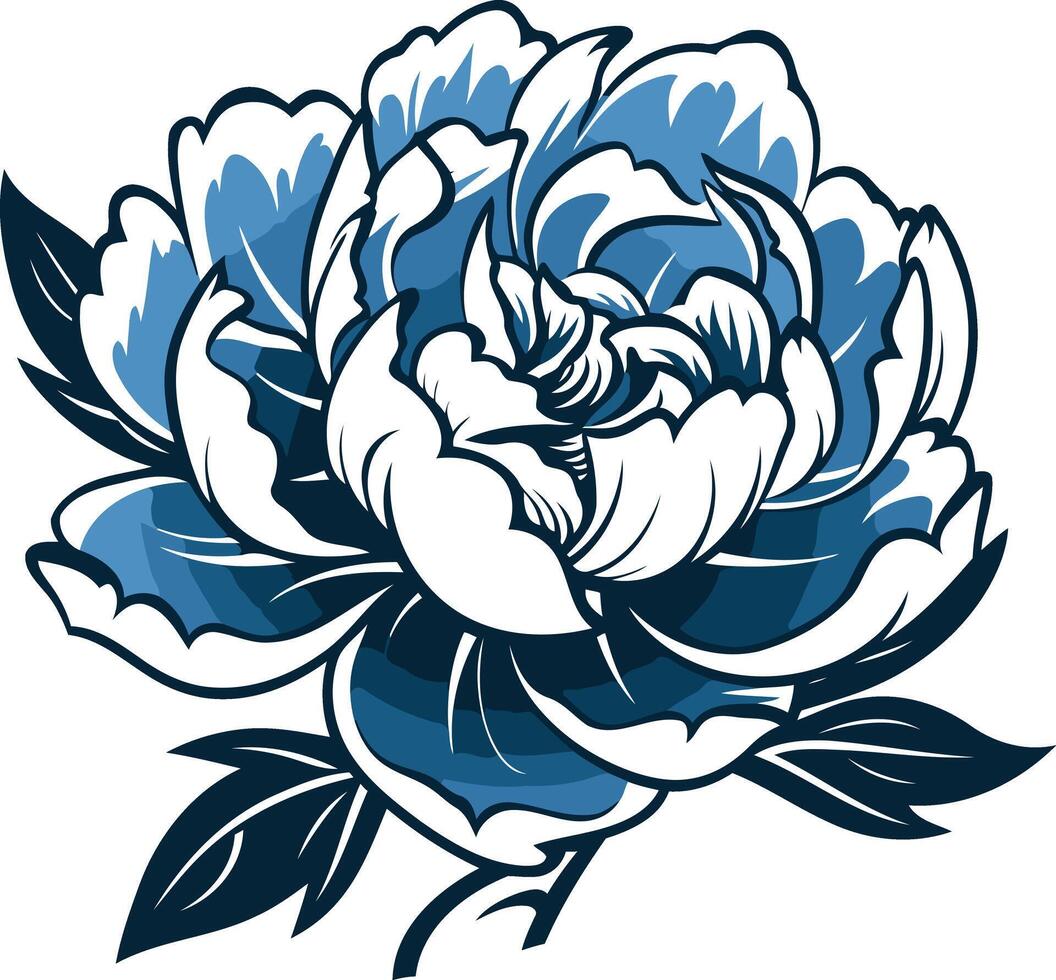 A delicate blue and white peony flower illustration, perfect for adding a touch of floral elegance to your designs vector