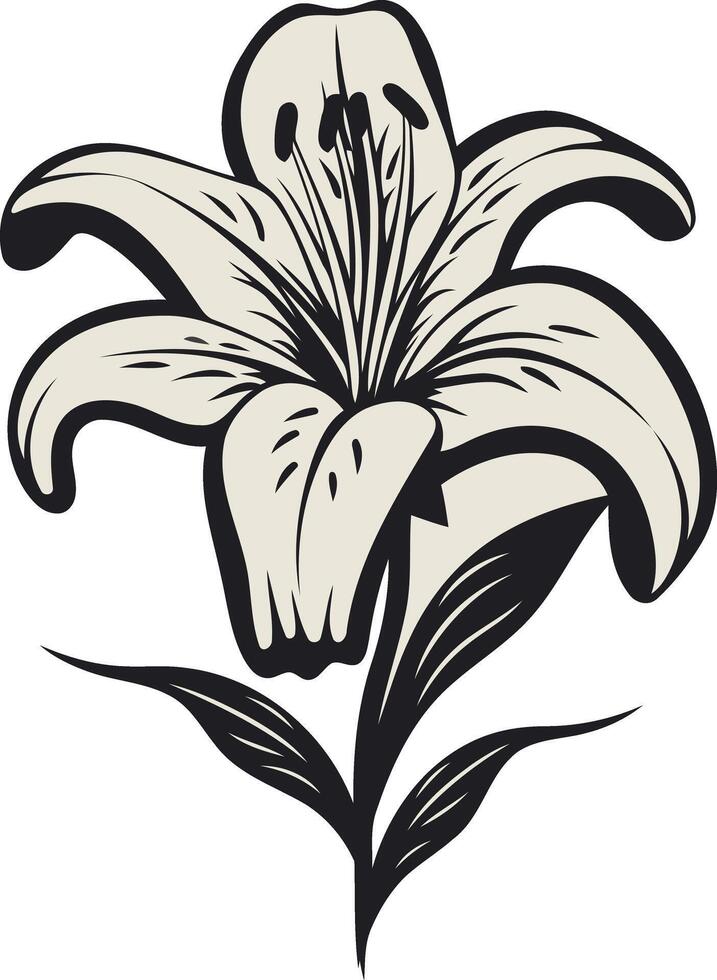 Elegant black and white illustration of a lily flower, perfect for adding a touch of nature and beauty to your designs vector