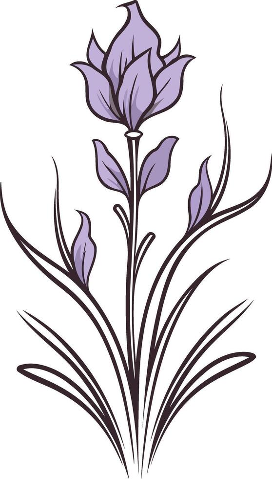 Purple Flower with Black Stems on a White Background vector