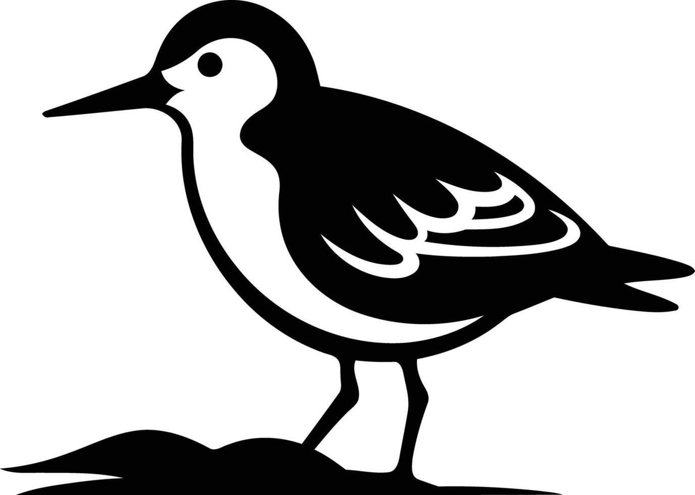 Simple black and white silhouette of a sandpiper bird vector
