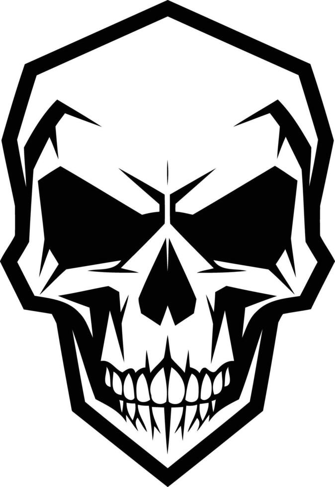 A bold, black and white illustration of a skull with sharp, angular features vector