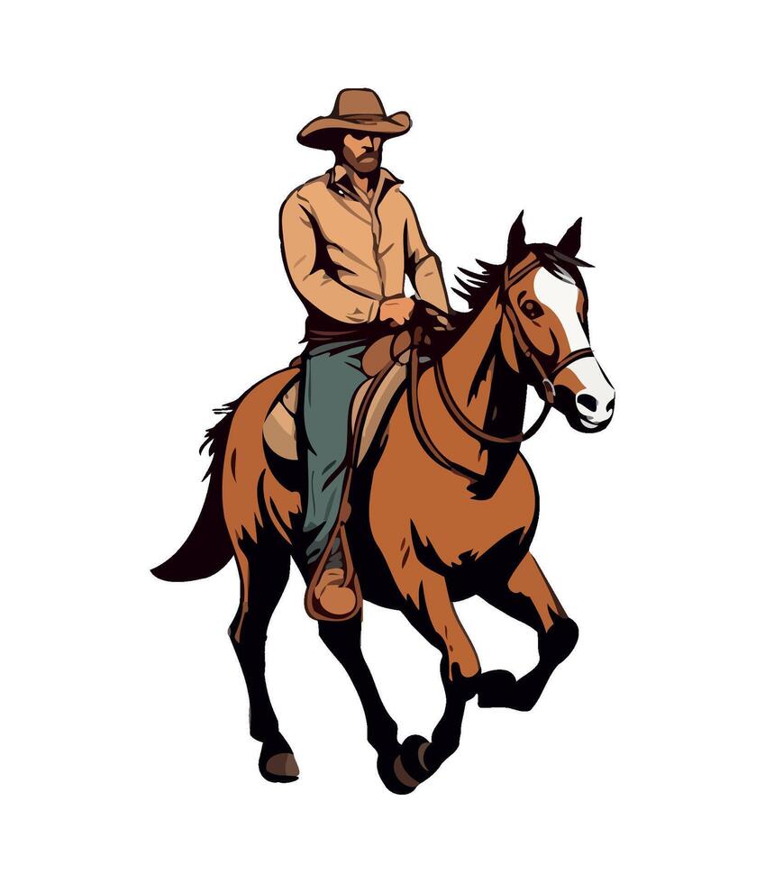 Cowboy riding horse illustration vector