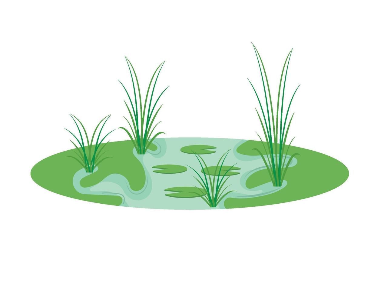 A cartoon illustration of a pond with grass and water vector