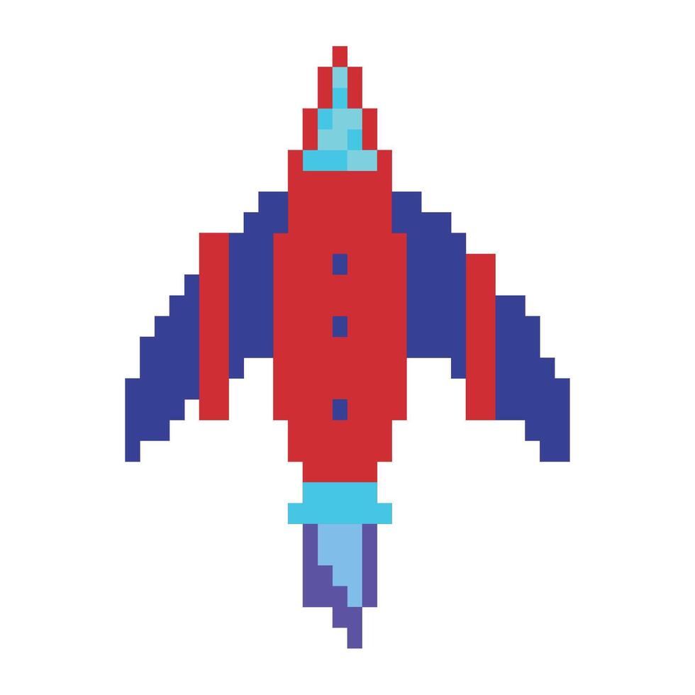 Pixel art space rocket illustration vector
