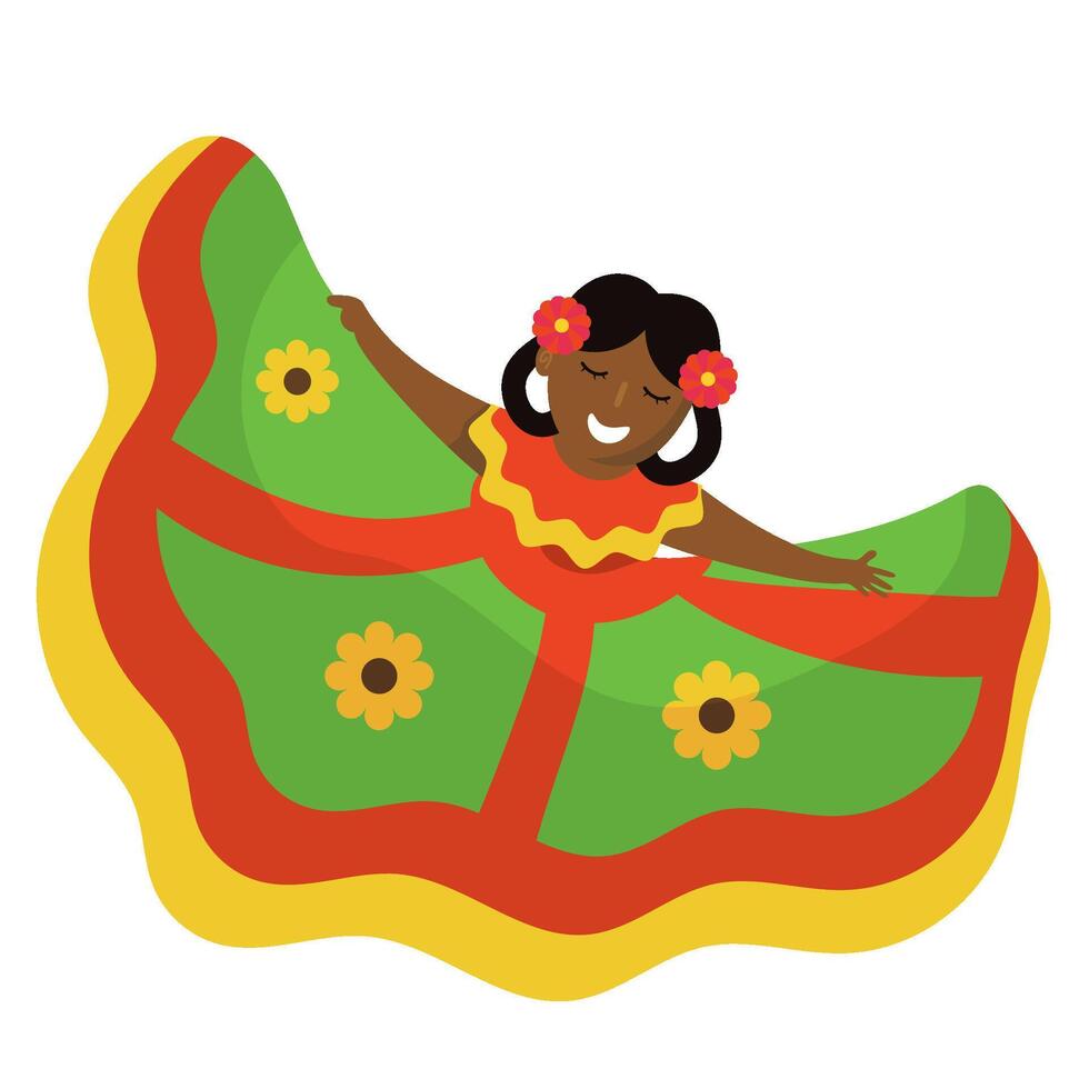 A cartoon girl in a mexican dress vector