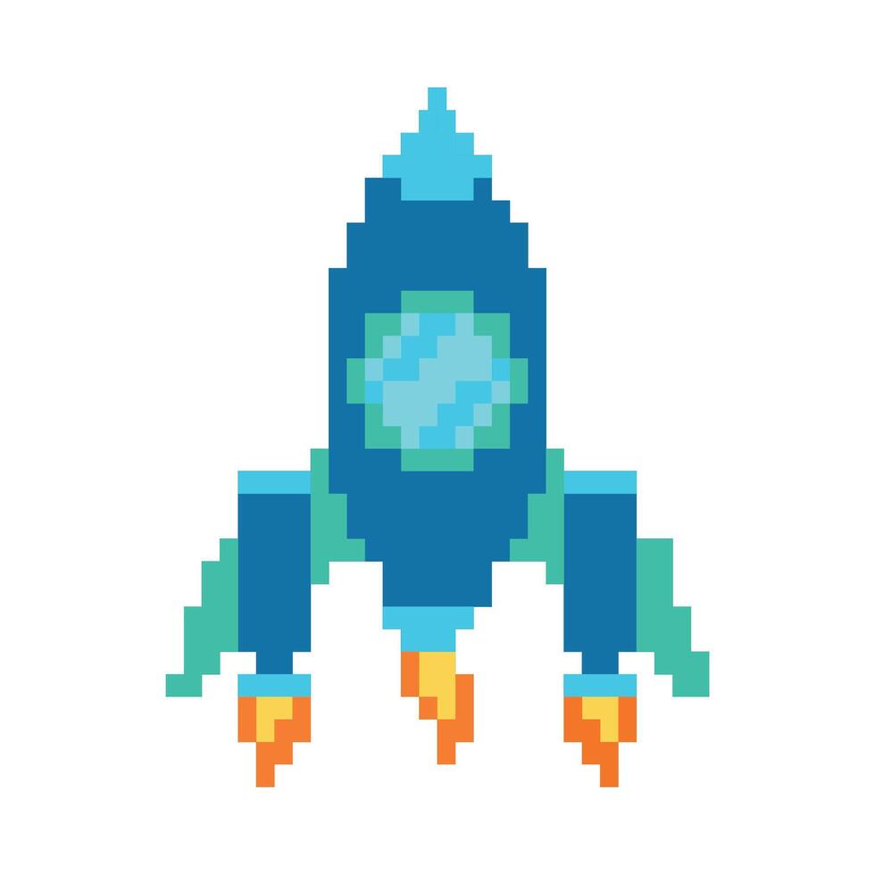 Pixel art space rocket illustration vector