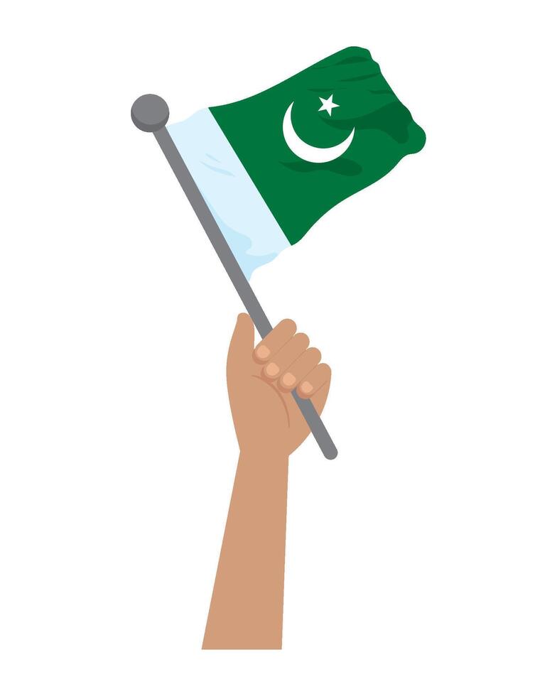 Hand holding and raising the flag of pakistan illustration vector