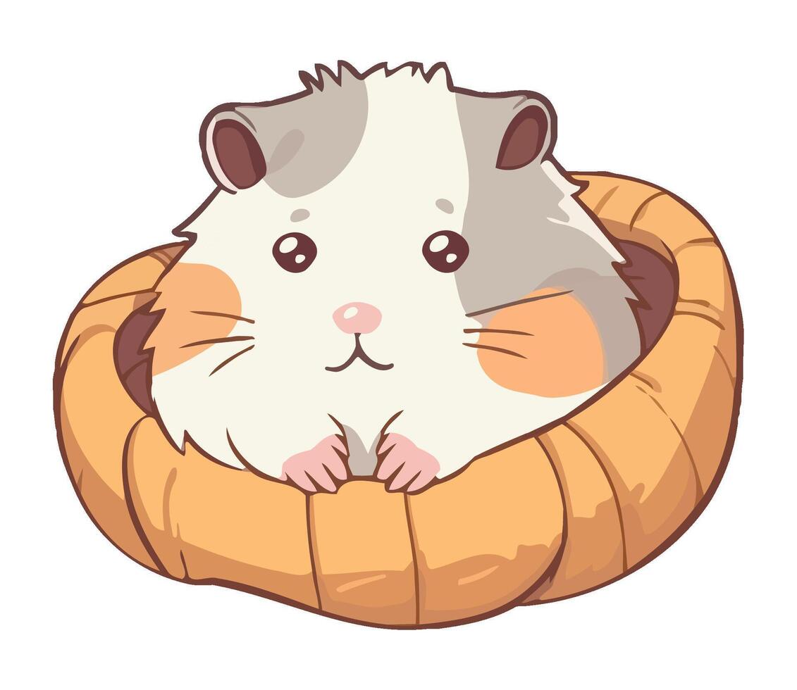 Cute hamster in pumpkin basket vector