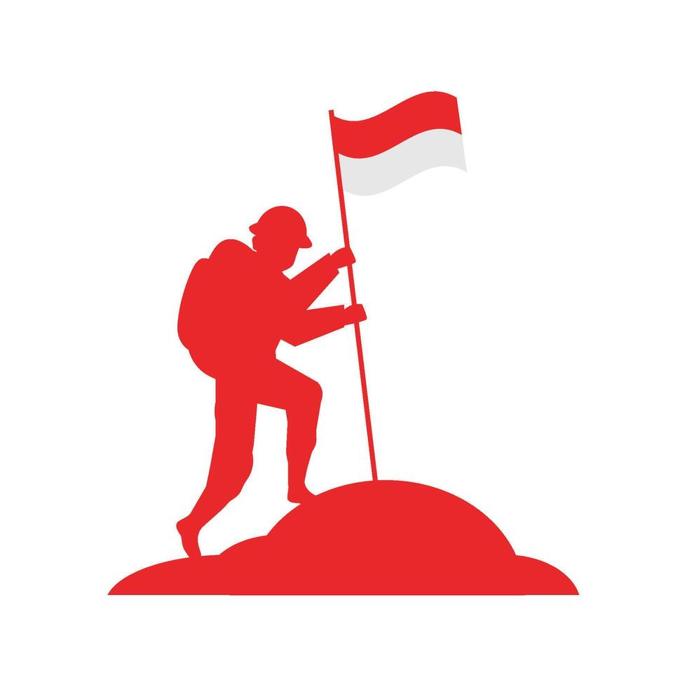 A man with a flag on top of a mountain vector