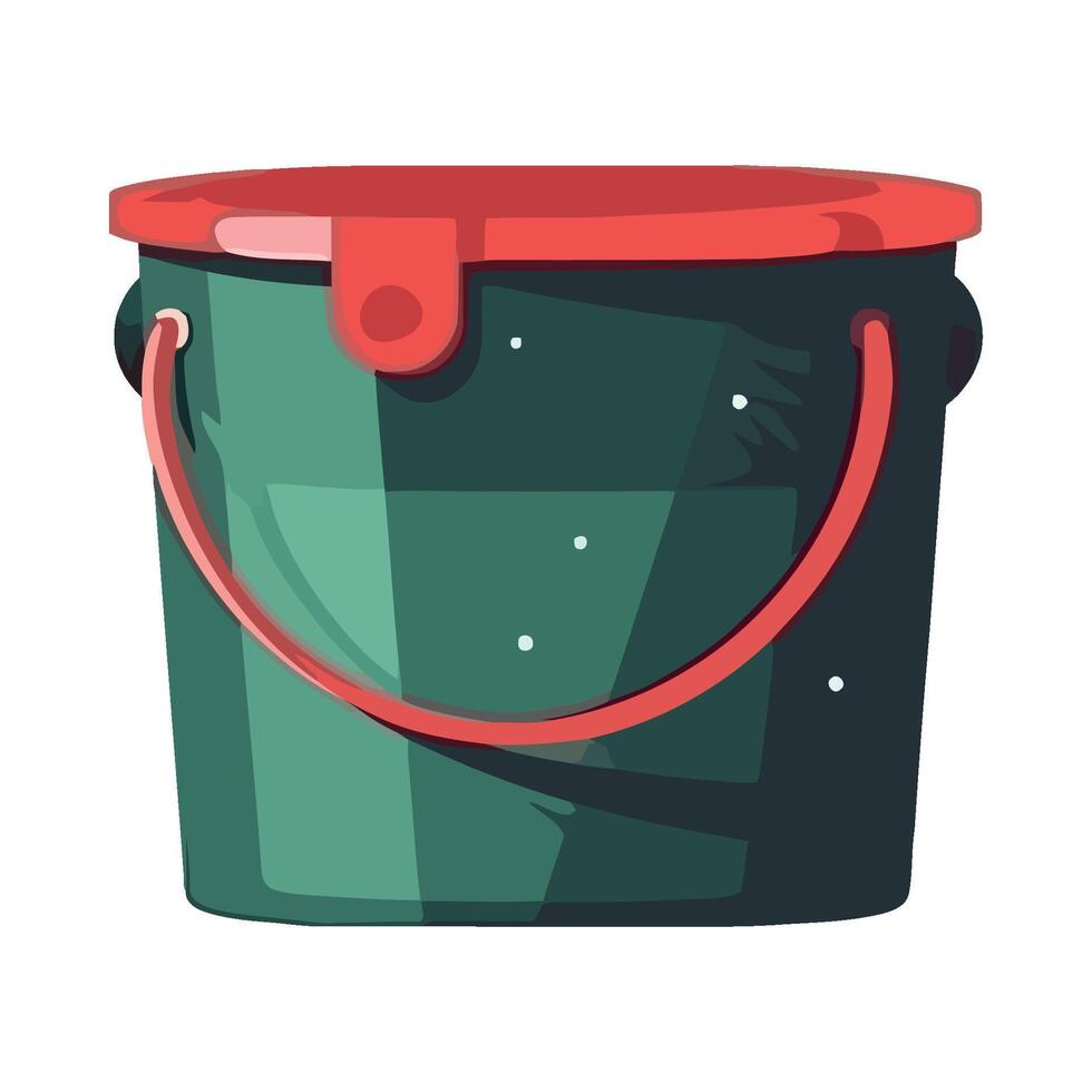 A green bucket with red handle on a white background vector