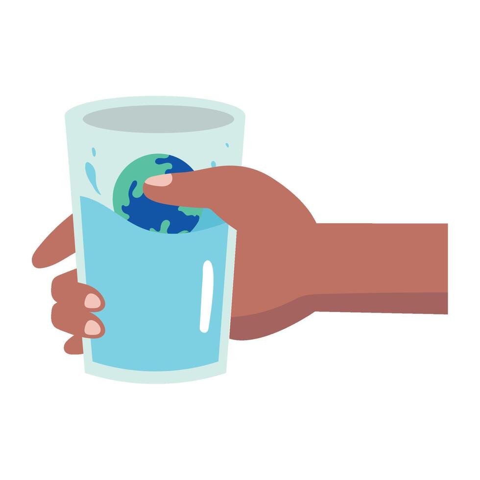 Hand holding a glass with water and a globe inside vector