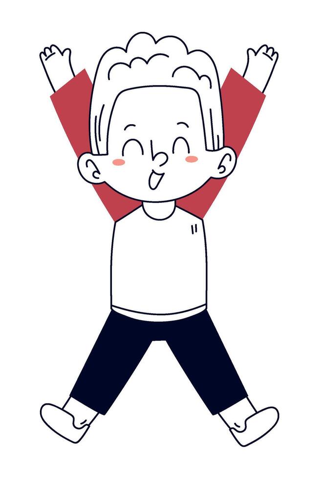A cartoon boy jumping up and down with his arms up vector