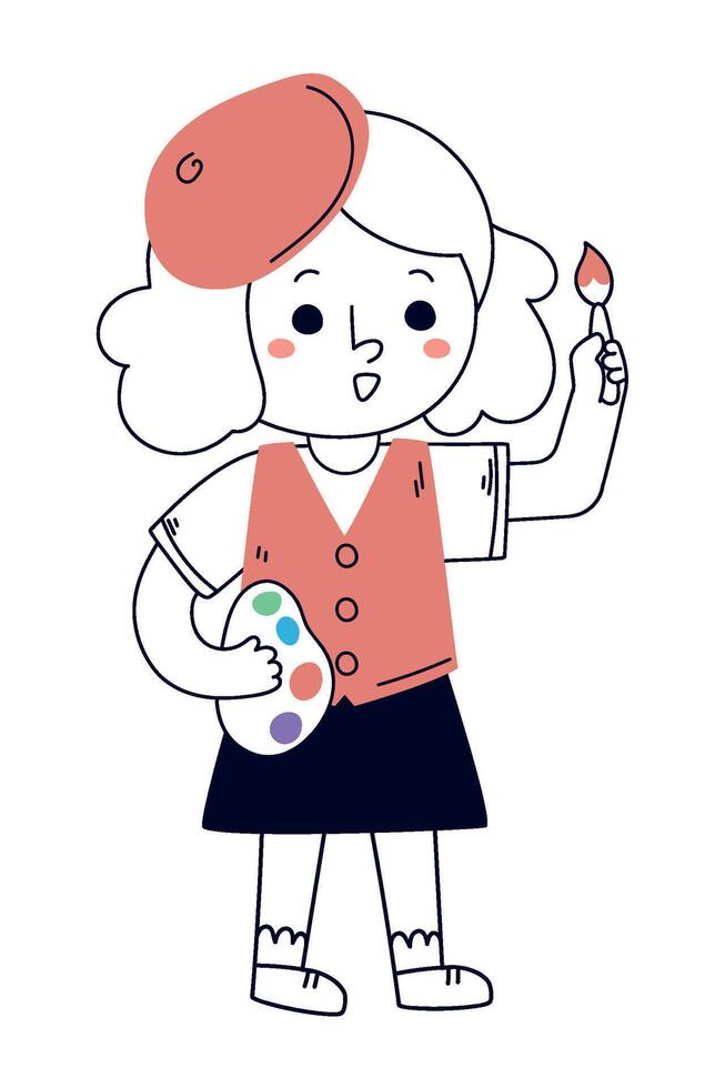 A girl holding a paintbrush and a palette vector
