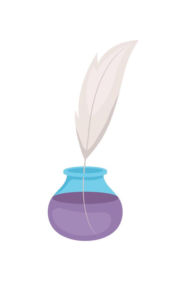 Feather quill pen and inkwell illustration on white background vector
