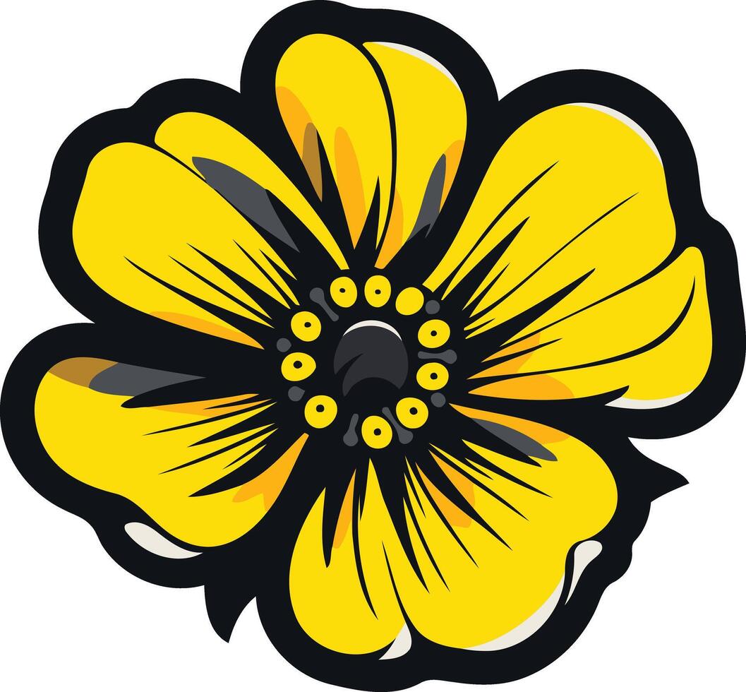 Bold yellow flower with a black outline, perfect for branding, logos, and website design vector