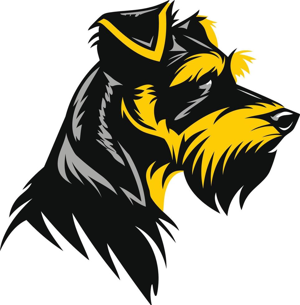 A fierce and stylized silhouette of a black and yellow dog, perfect for logos, branding, or mascot designs vector