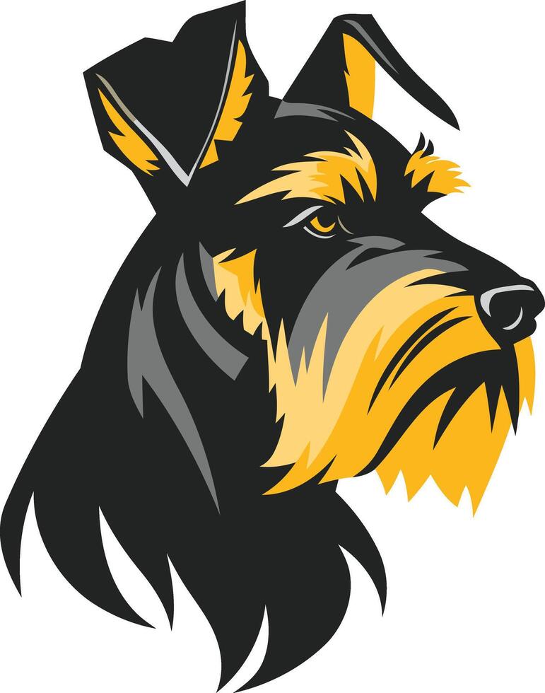 A bold and graphic illustration of a miniature schnauzer head vector