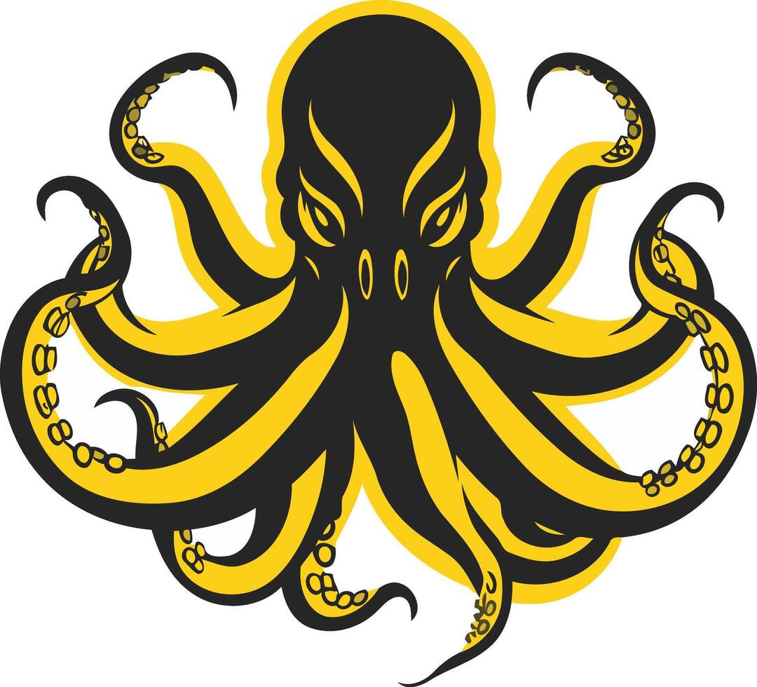 A bold and graphic illustration of an octopus with a yellow outline and black body, perfect for logos, branding, and design projects vector
