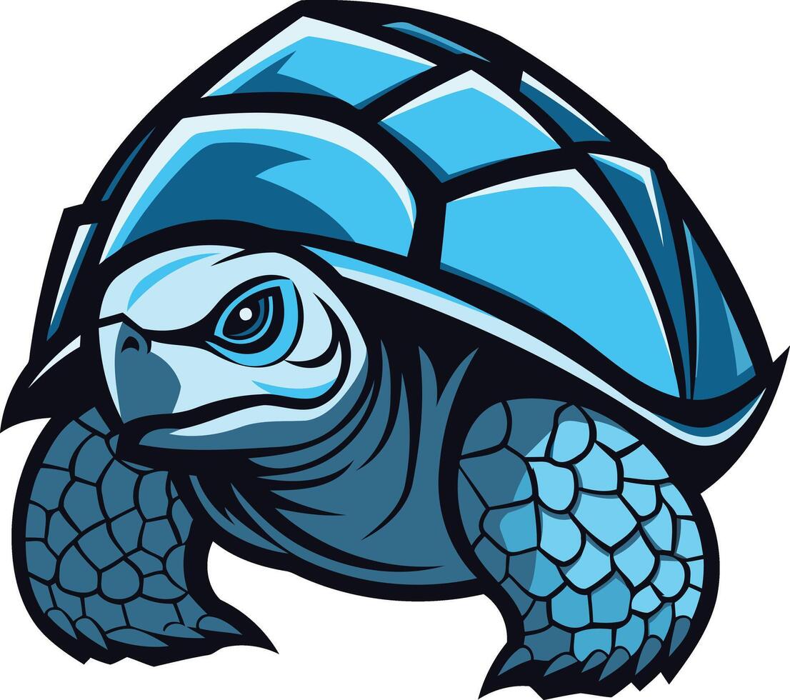 A fierce and stylized blue turtle illustration, perfect for branding, gaming, or mascot design vector