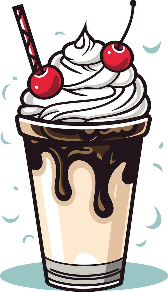 Chocolate Milkshake with Whipped Cream and Cherries vector