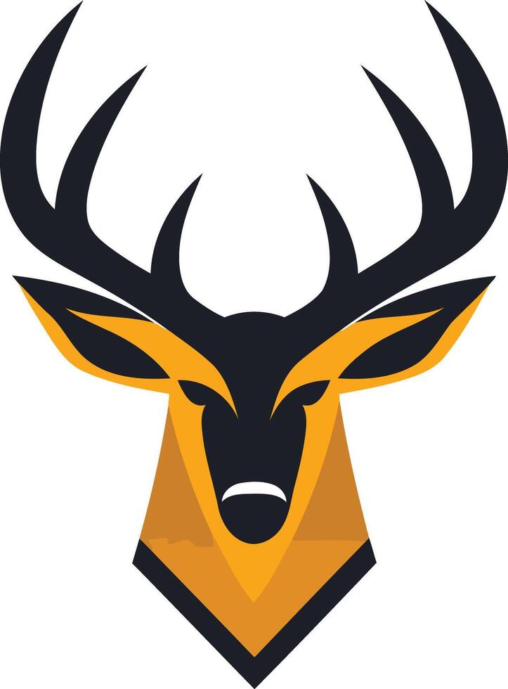 Bold and stylized deer head logo design in black and yellow vector