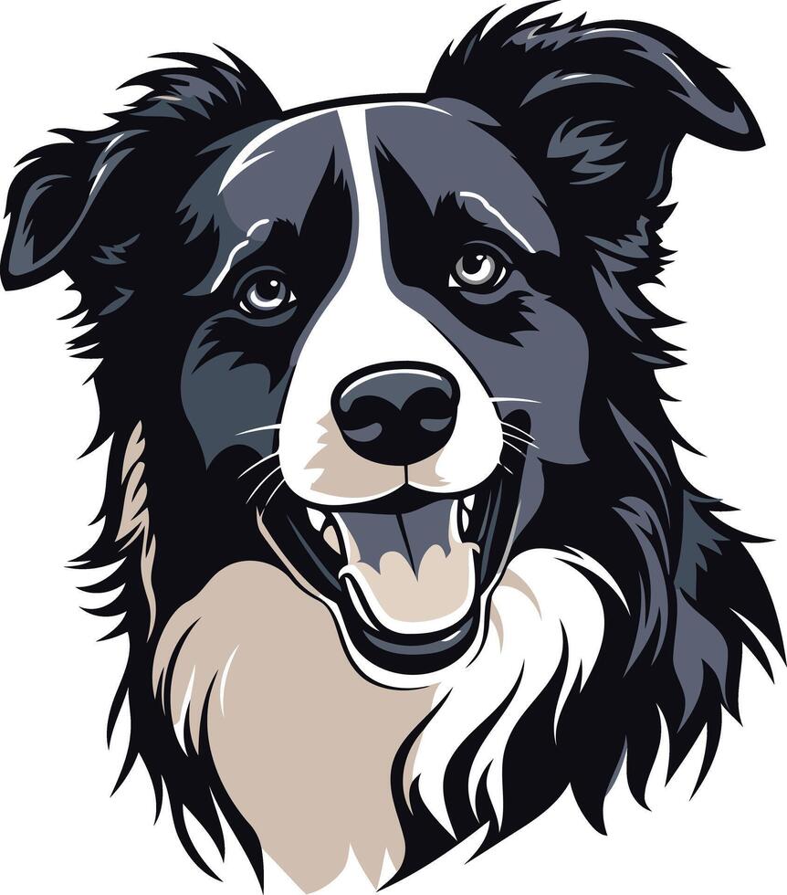 A friendly border collie with a big, toothy grin, perfect for branding, pet care, or dog related products vector