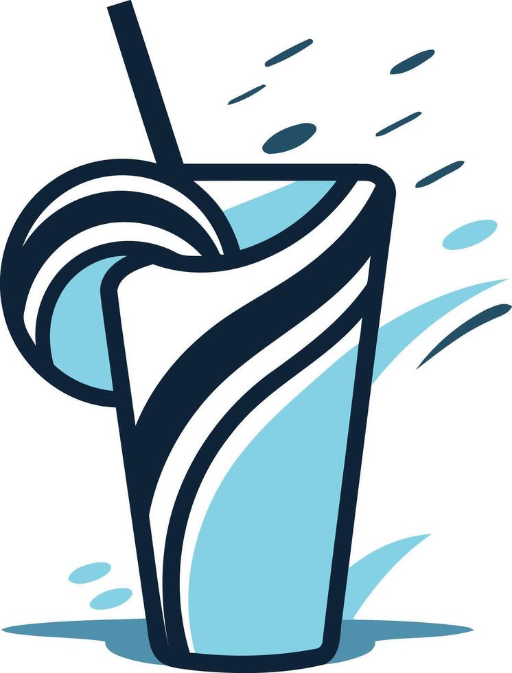 A refreshing blue and white striped drink with a straw, perfect for summer and beach vibes vector