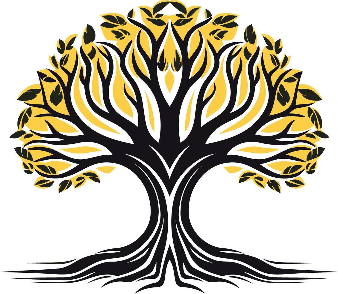 Stylized Tree Illustration with Yellow Background vector