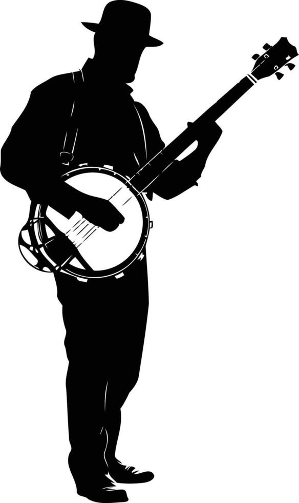 Silhouette of a musician playing a banjo vector