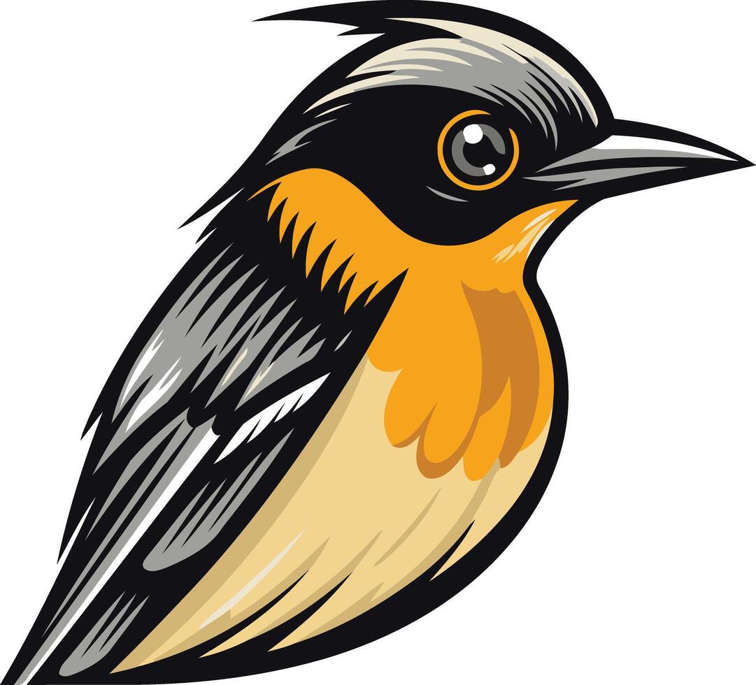 Colorful Bird Illustration with Black, Orange and Yellow Colors vector